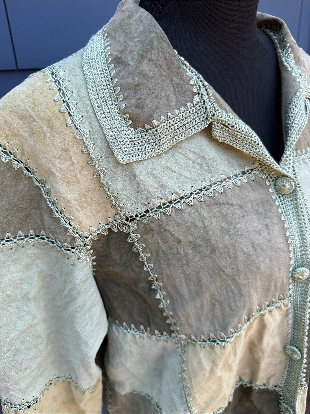 Denim&Co Patchwork Suede Jacket Green Tones Large - Picture 2 of 15